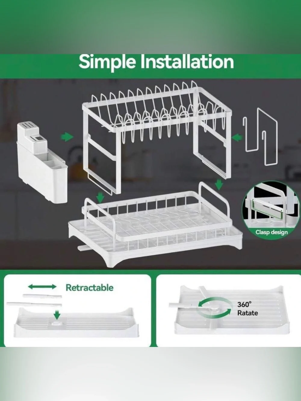 2 two tires dish drying rack with drain dish tray